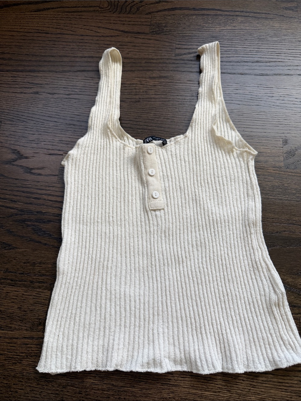 Zara Cream Ribbed Tank with Button Placket